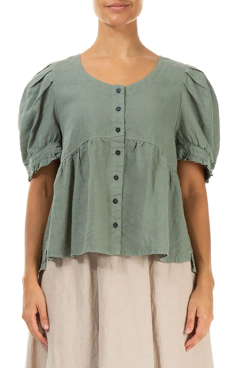 Soft Volume Sleeve Sage Linen Shirt 1