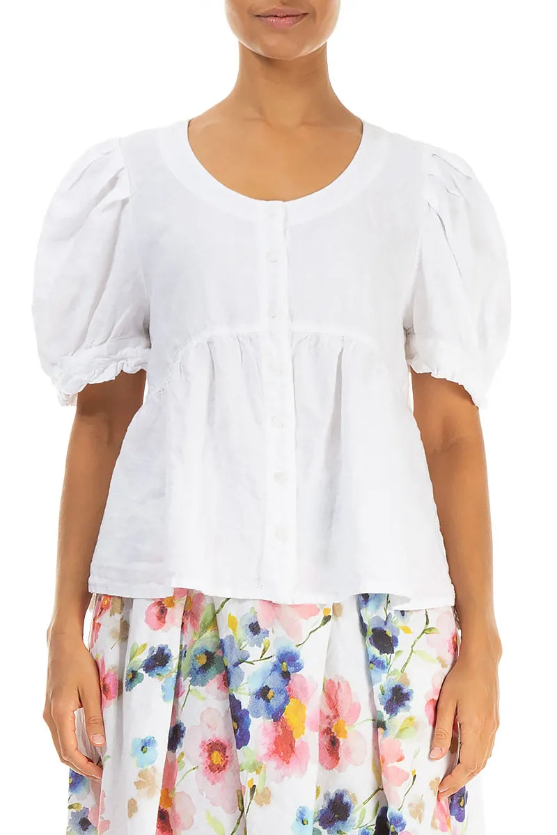 Soft Volume Sleeve White Linen Shirt 1