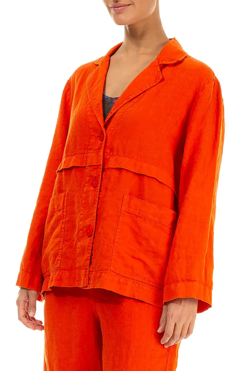 Softly Structured Flame Orange Linen Jacket 4