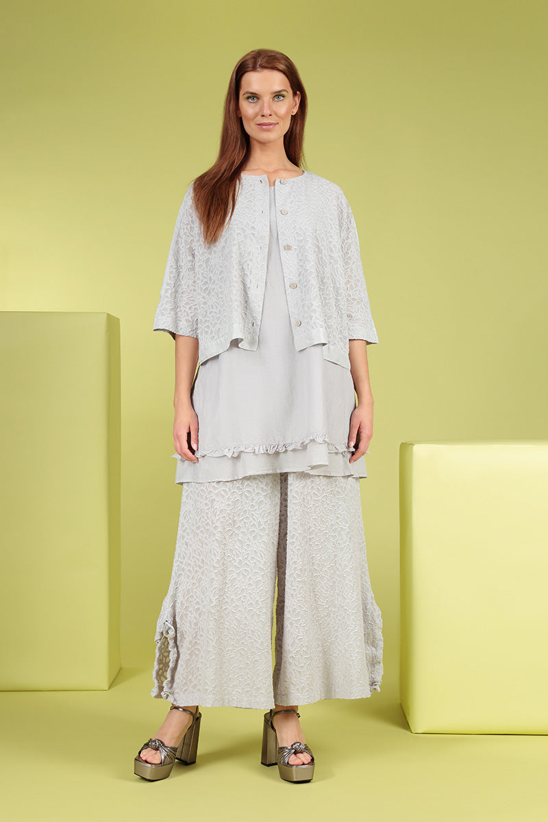 Split Hem Floral Lilac Grey Silk Trousers 6