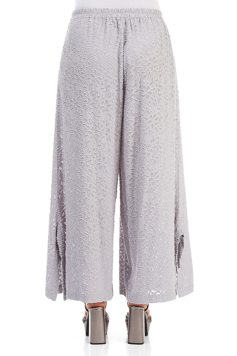 Split Hem Floral Lilac Grey Silk Trousers 2