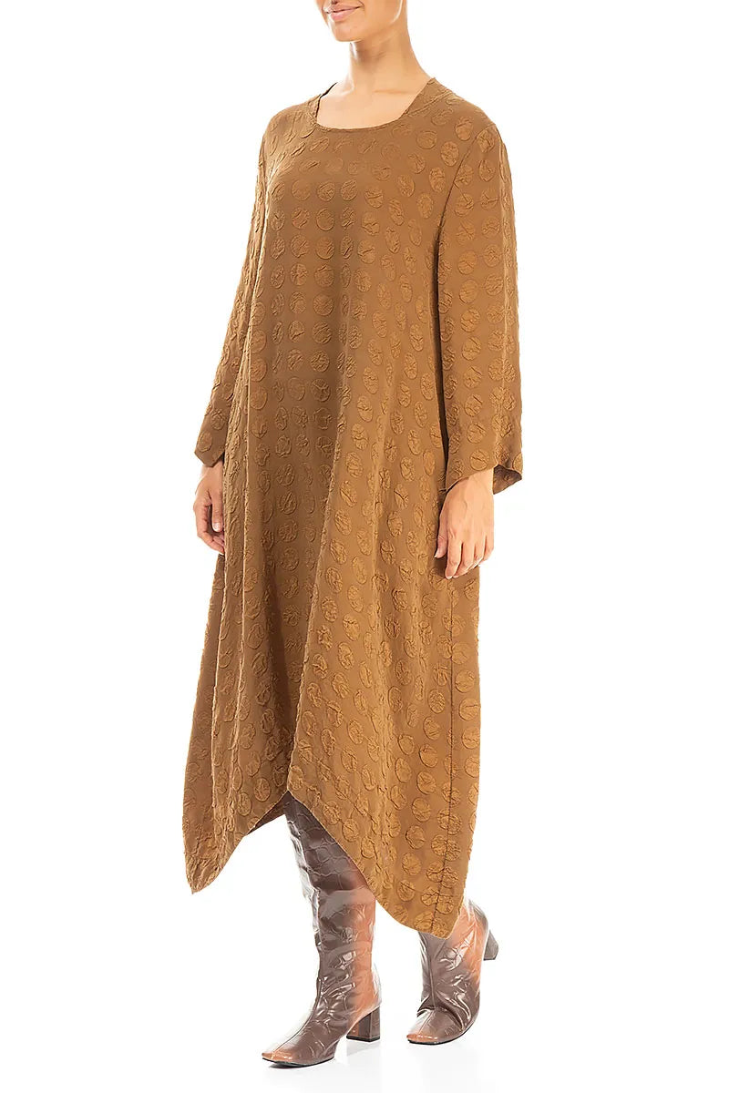 Square Neck Bubble Aged Copper Silk Dress 3