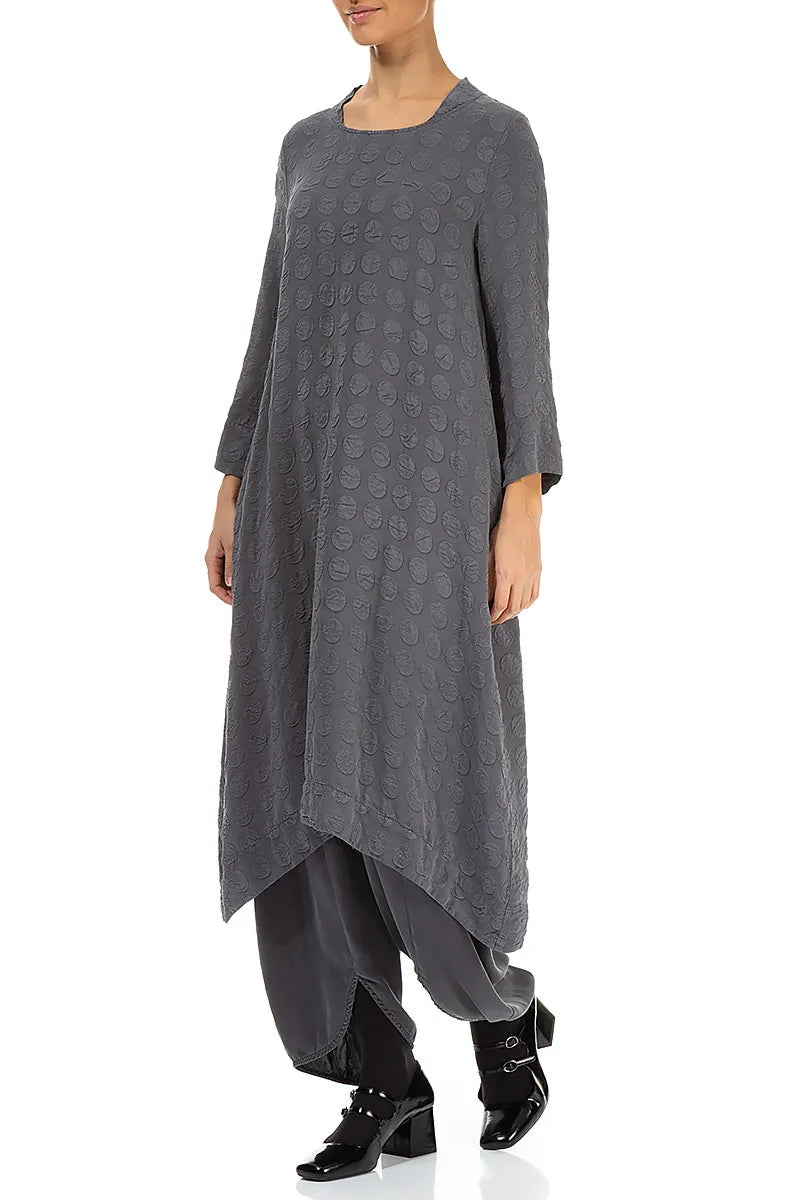 Square Neck Bubble Grey Silver Silk Dress 4