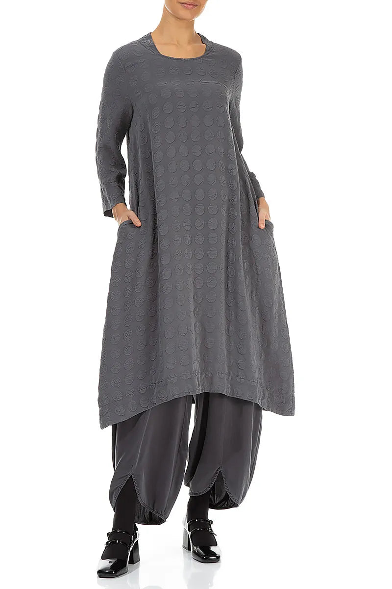 Square Neck Bubble Grey Silver Silk Dress 5