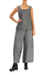 Square Neck Crinkled Anthracite Silk Linen Blouse 4