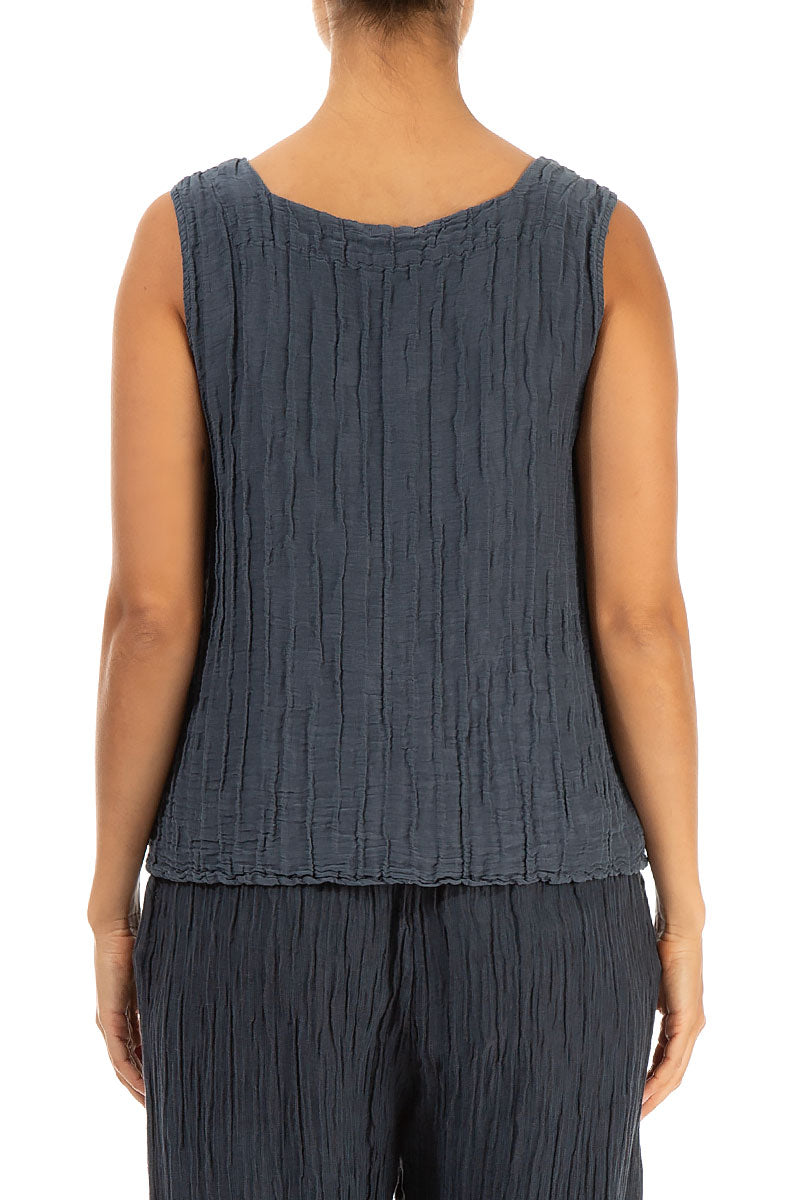 Square Neck Crinkled Graphite Silk Linen Blouse 2