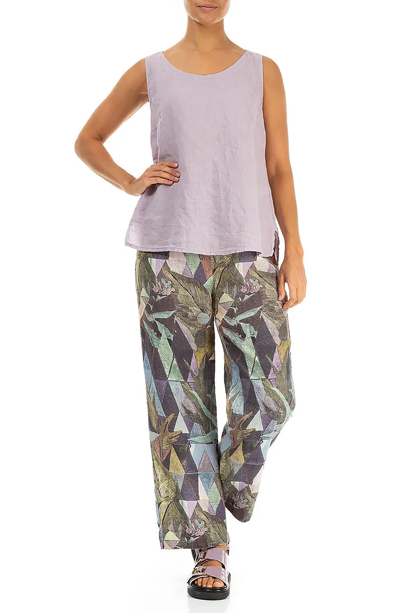 Straight Art Mosaic Linen Trousers 4