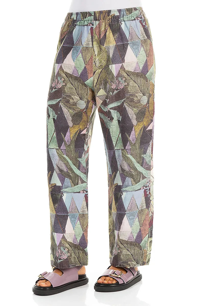 Straight Art Mosaic Linen Trousers 3