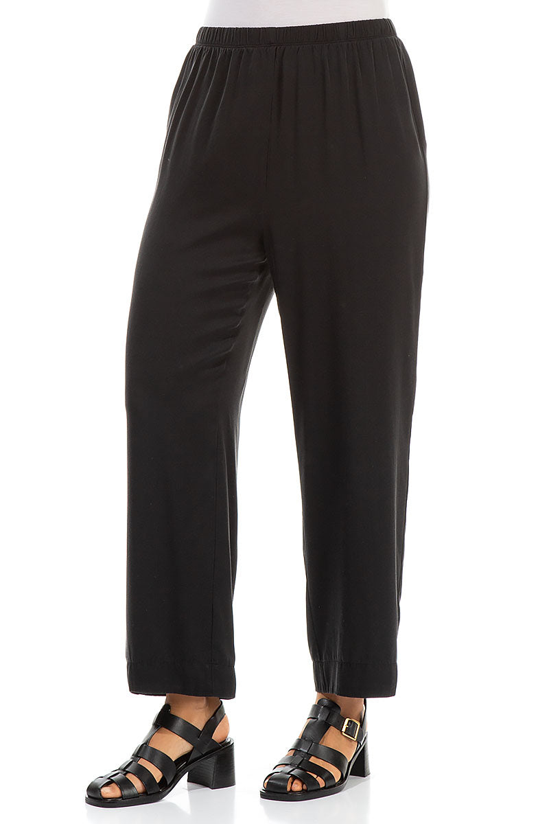Straight Black Silk Trousers 3