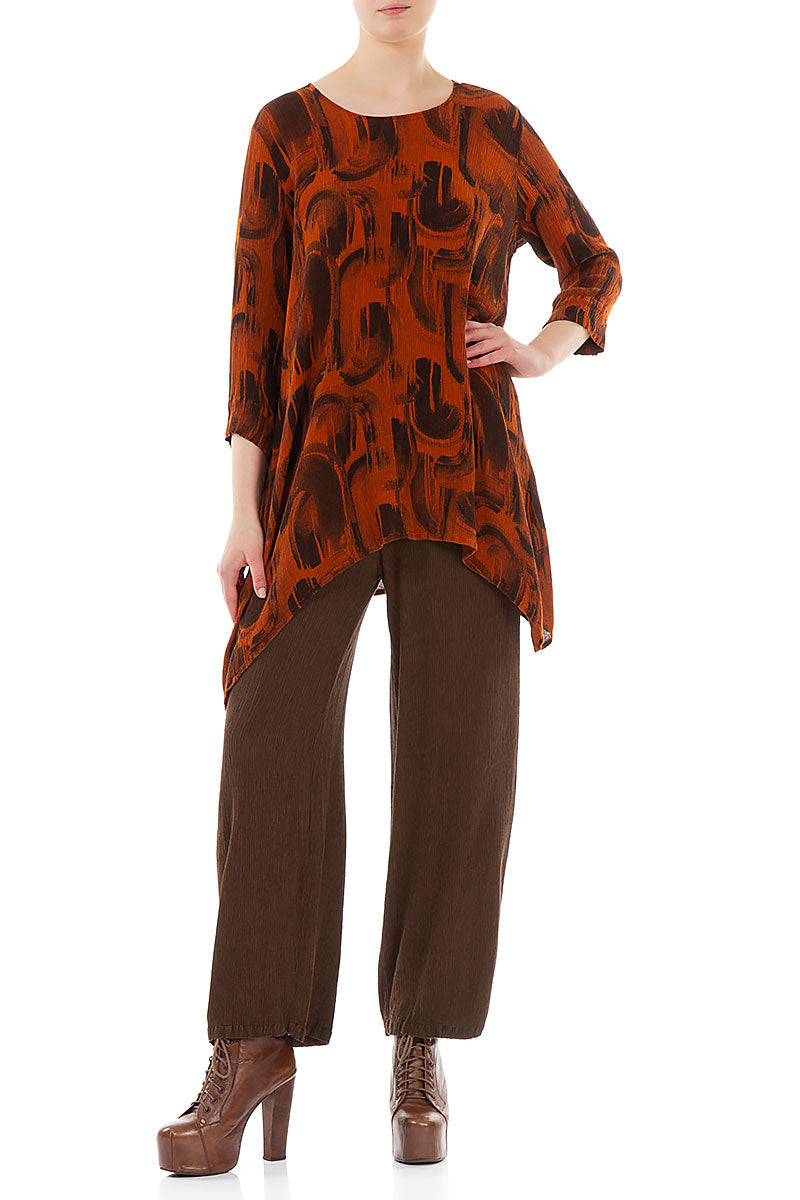Straight Chocolate Silk Viscose Trousers 5