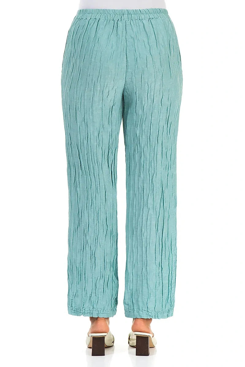 Straight Crinkled Mint Silk Linen Trousers 2