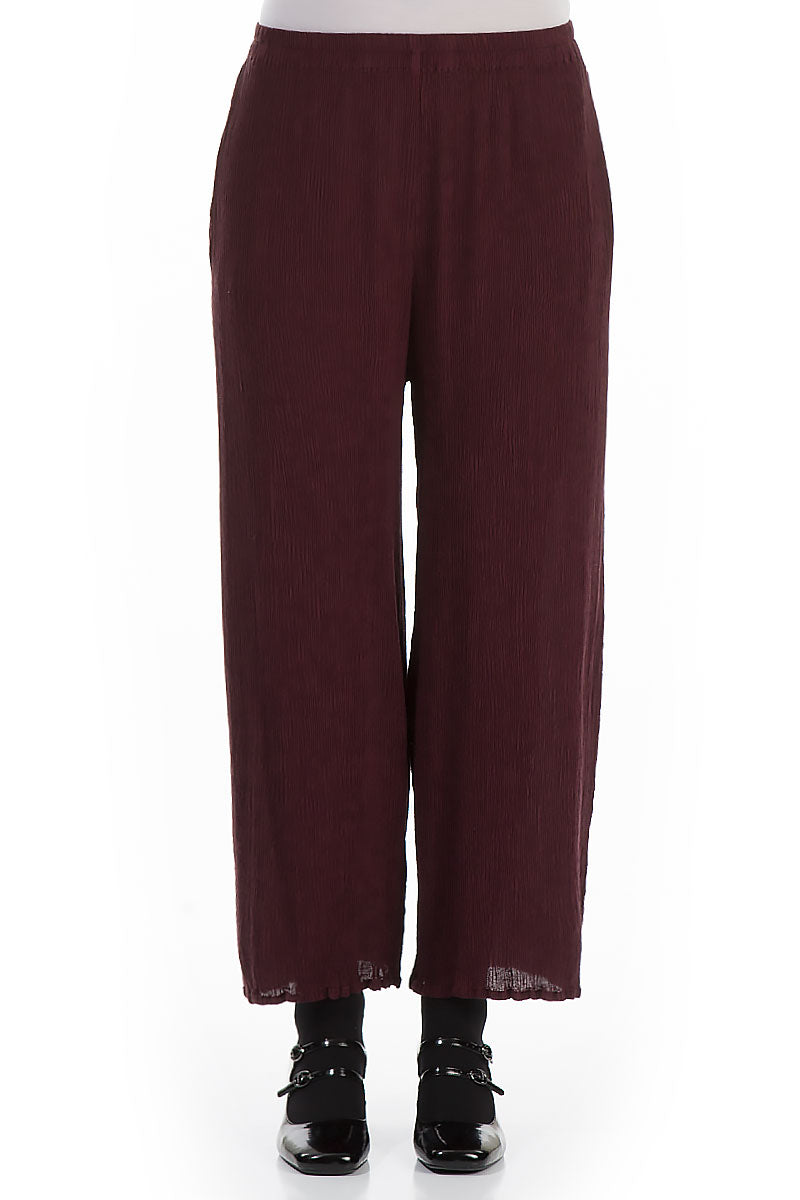 Straight Cropped Merlot Silk Viscose Trousers 1