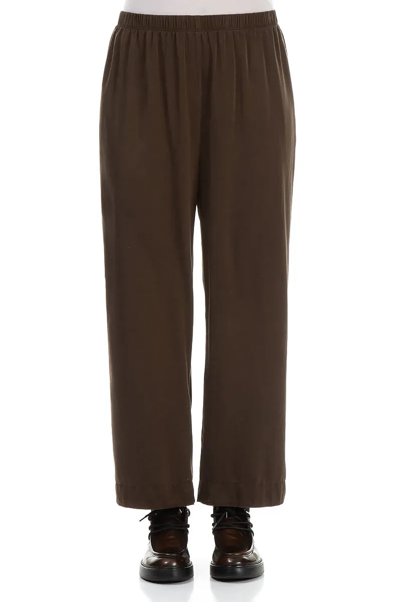 Straight Forest Brown Silk Trousers 1