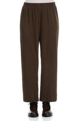 Straight Forest Brown Silk Trousers 1