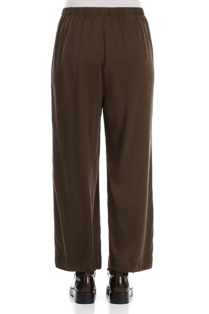 Straight Forest Brown Silk Trousers 2