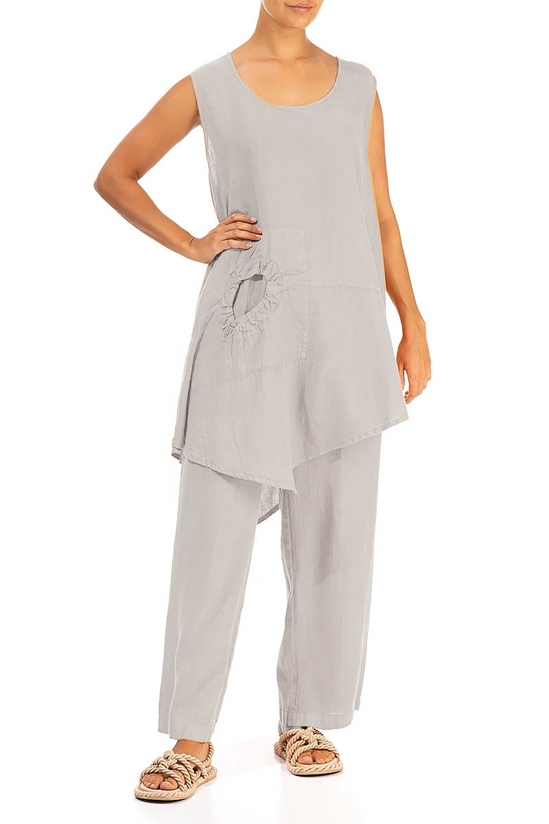Straight Full Length Beige Linen Trousers 4