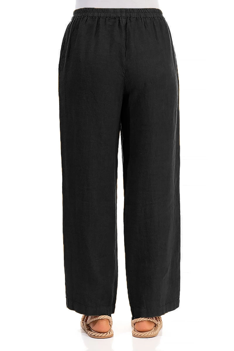 Straight Full Length Black Linen Trousers 2