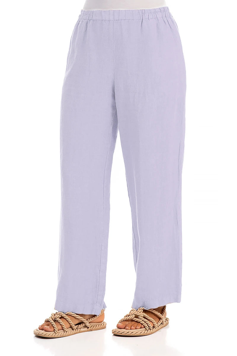 Straight Full Length Lavender Linen Trousers 3