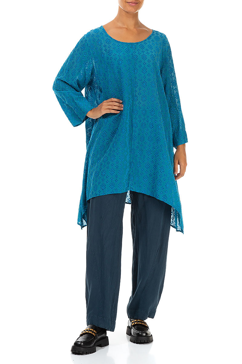 Straight Navy Silk Linen Trousers 4