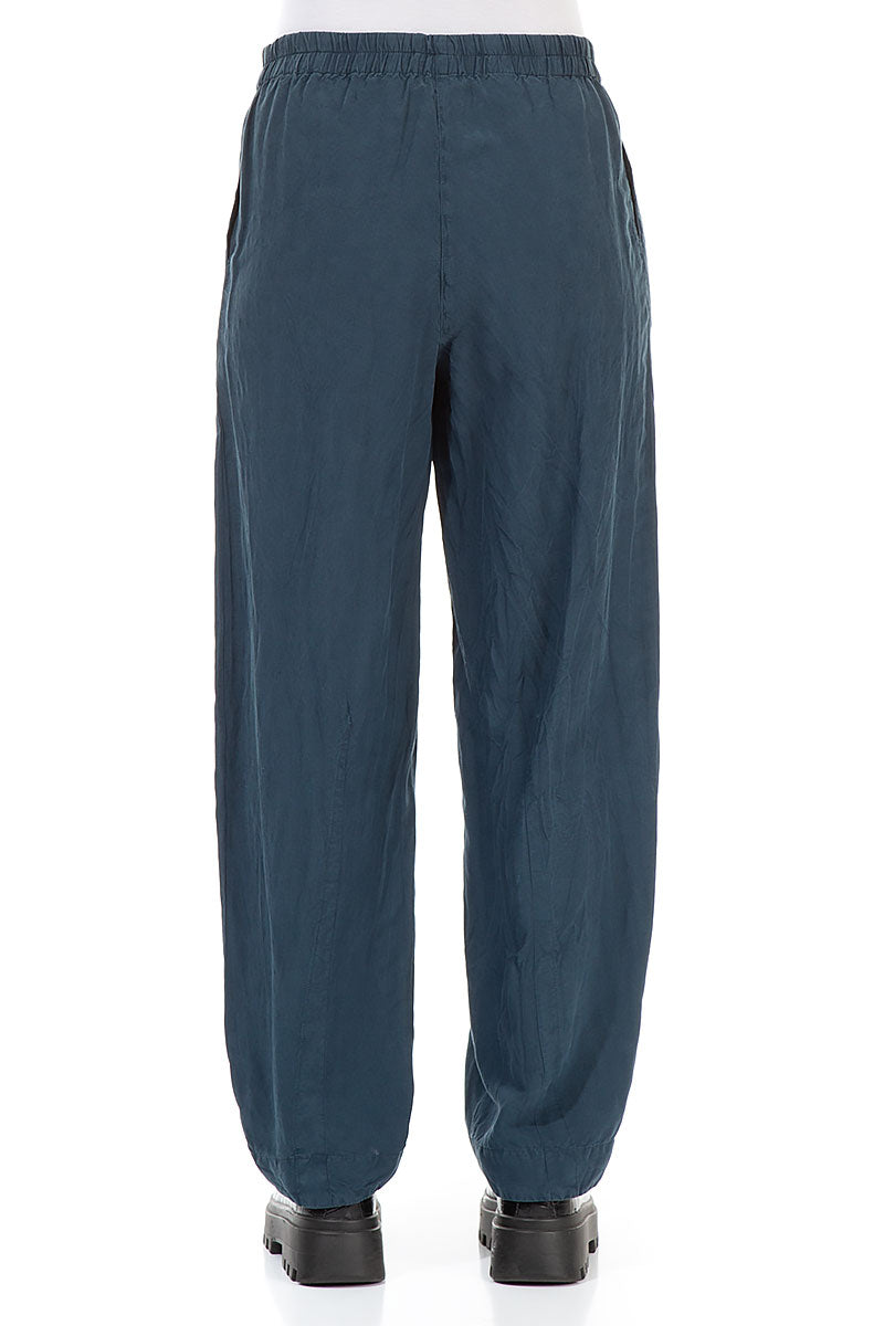 Straight Navy Silk Linen Trousers 2