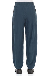 Straight Navy Silk Linen Trousers 2
