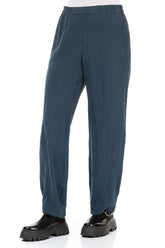 Straight Navy Silk Linen Trousers 3