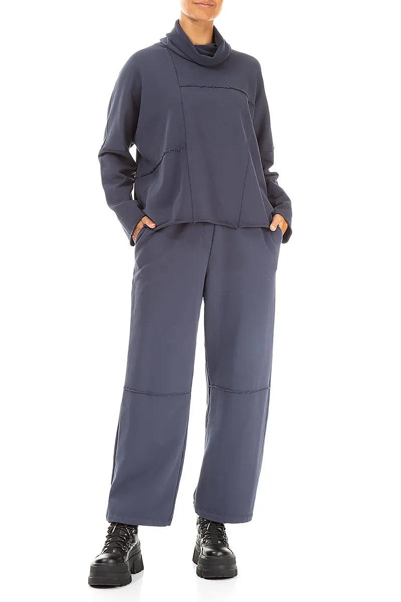 Straight Slate Blue Cotton Trousers 4