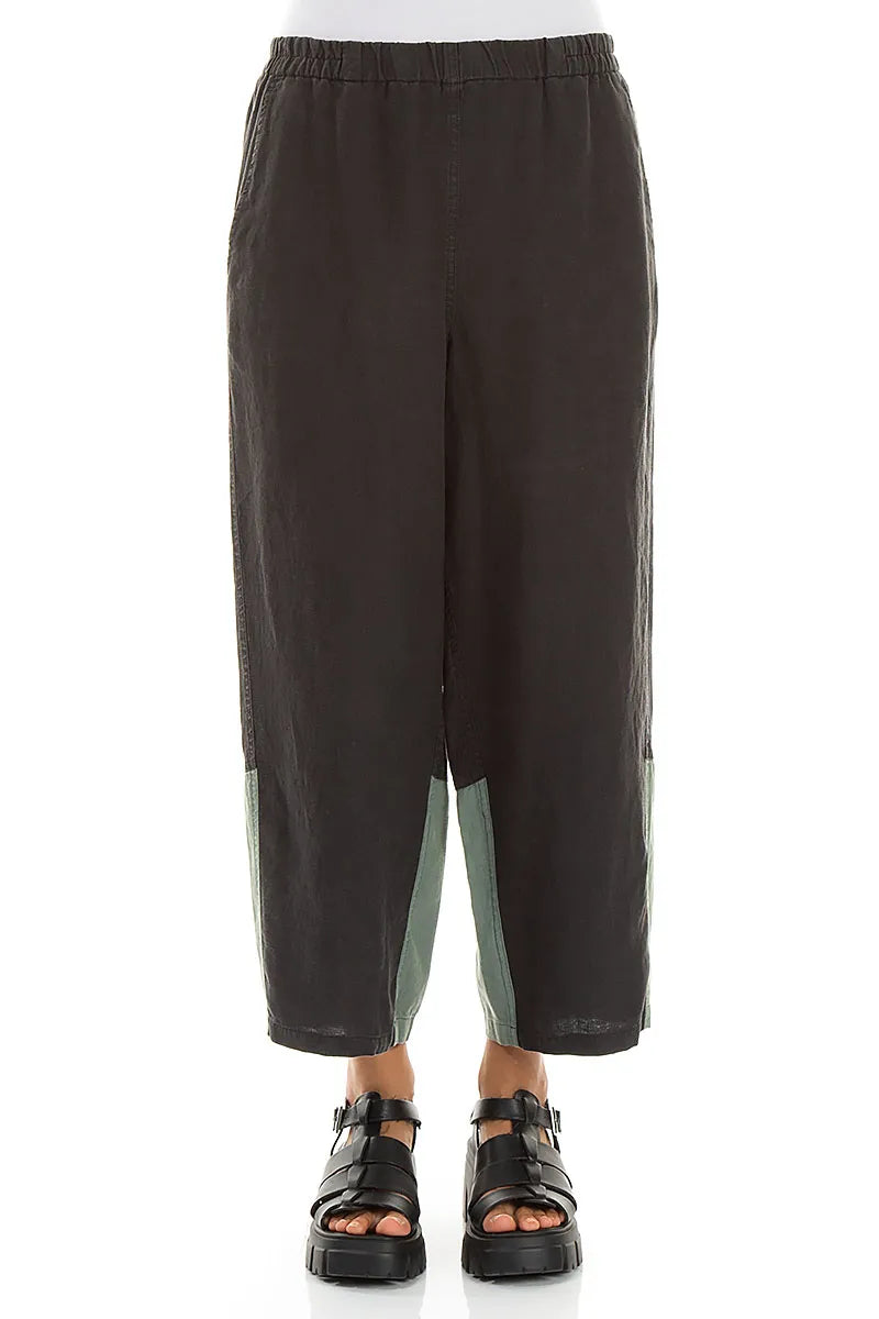 Pantalon droit en lin bicolore sauge