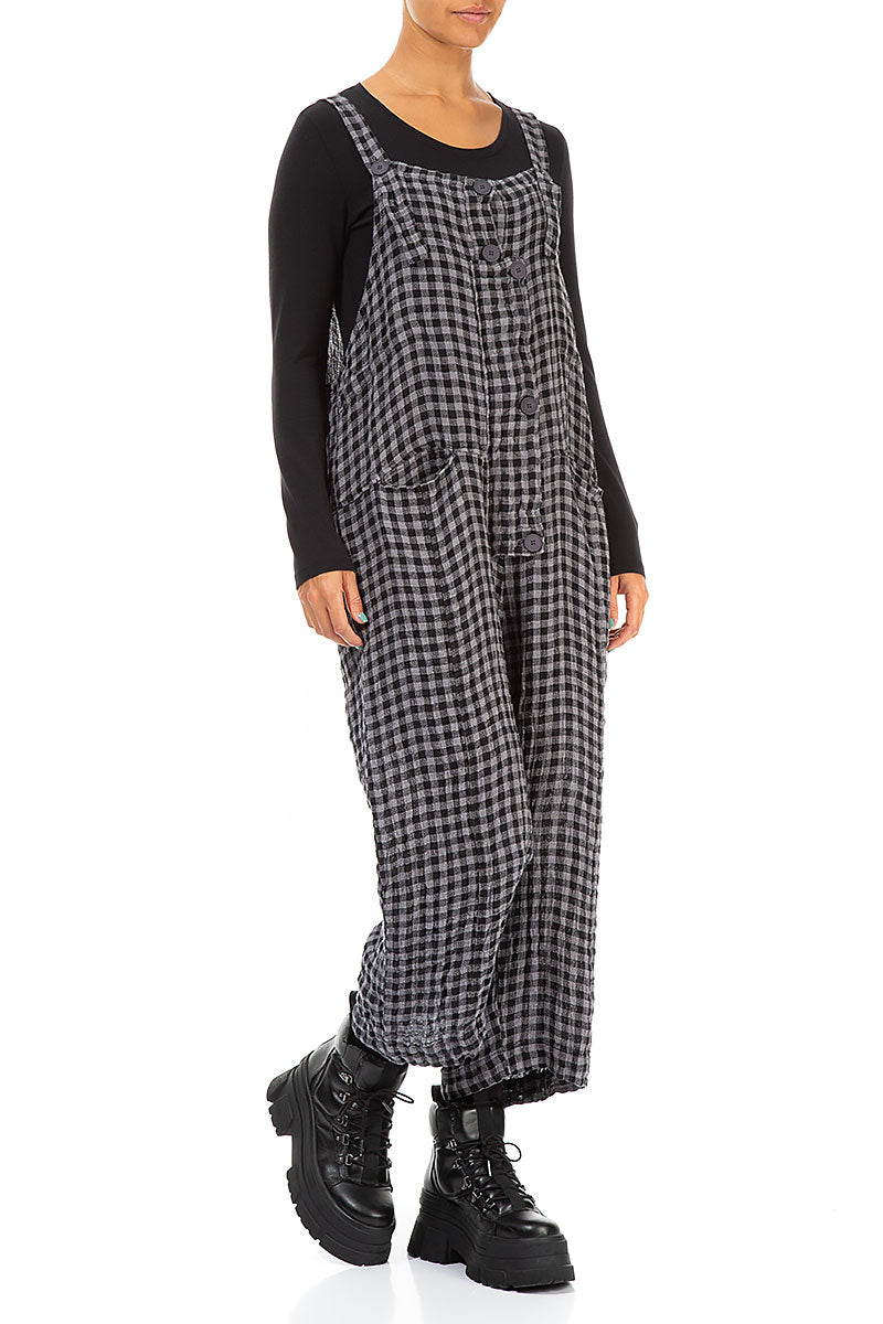Strappy Grey Check Linen Jumpsuit 3