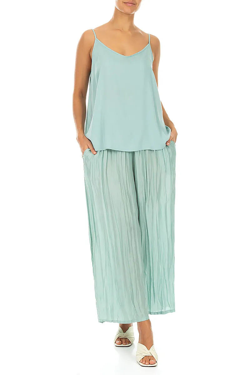 Strappy Mint Silk Bamboo Camisole Top