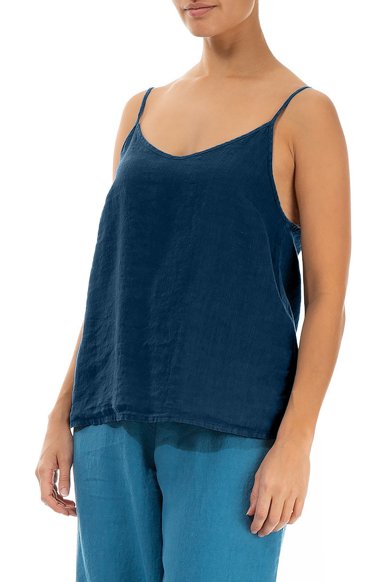 Strappy Navy Linen Camisole Top