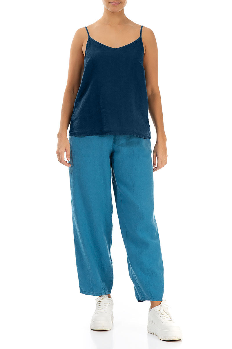 Strappy Navy Linen Camisole Top