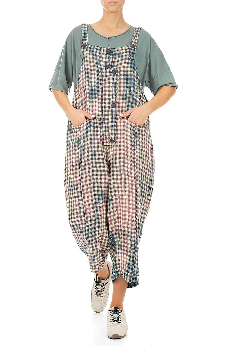 Strappy Vintage Check Linen Jumpsuit 4