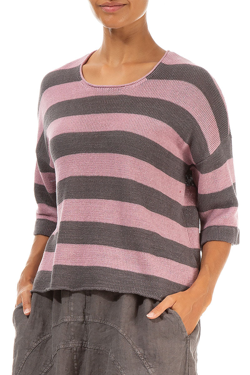 Stripy Dual Mauve Pink Linen Jumper 3