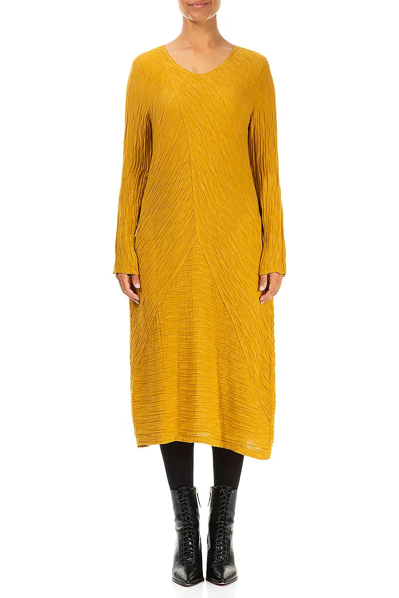 Subtle Balloon Crinkled Amber Silk Midi Dress 1