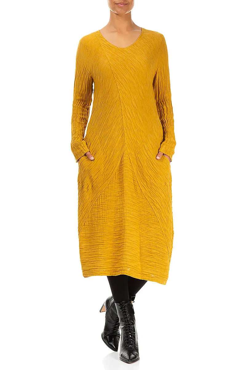 Subtle Balloon Crinkled Amber Silk Midi Dress 4
