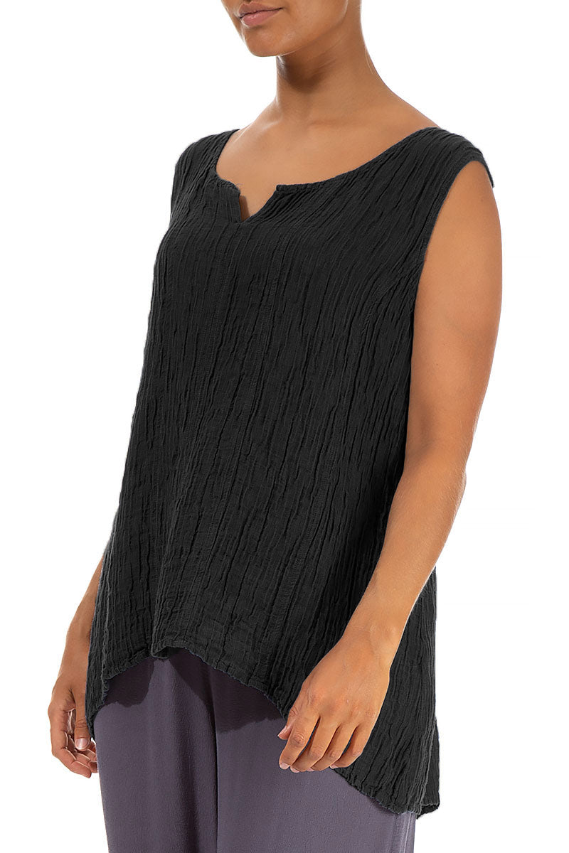 Sweetheart Neck Crinkled Black Silk Top 3