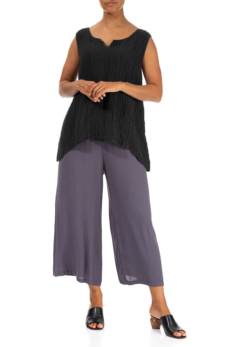 Sweetheart Neck Crinkled Black Silk Top 4