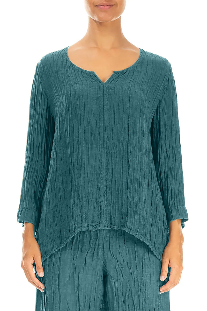 Bluse aus geknitterter Pfauenseide mit Herzausschnitt