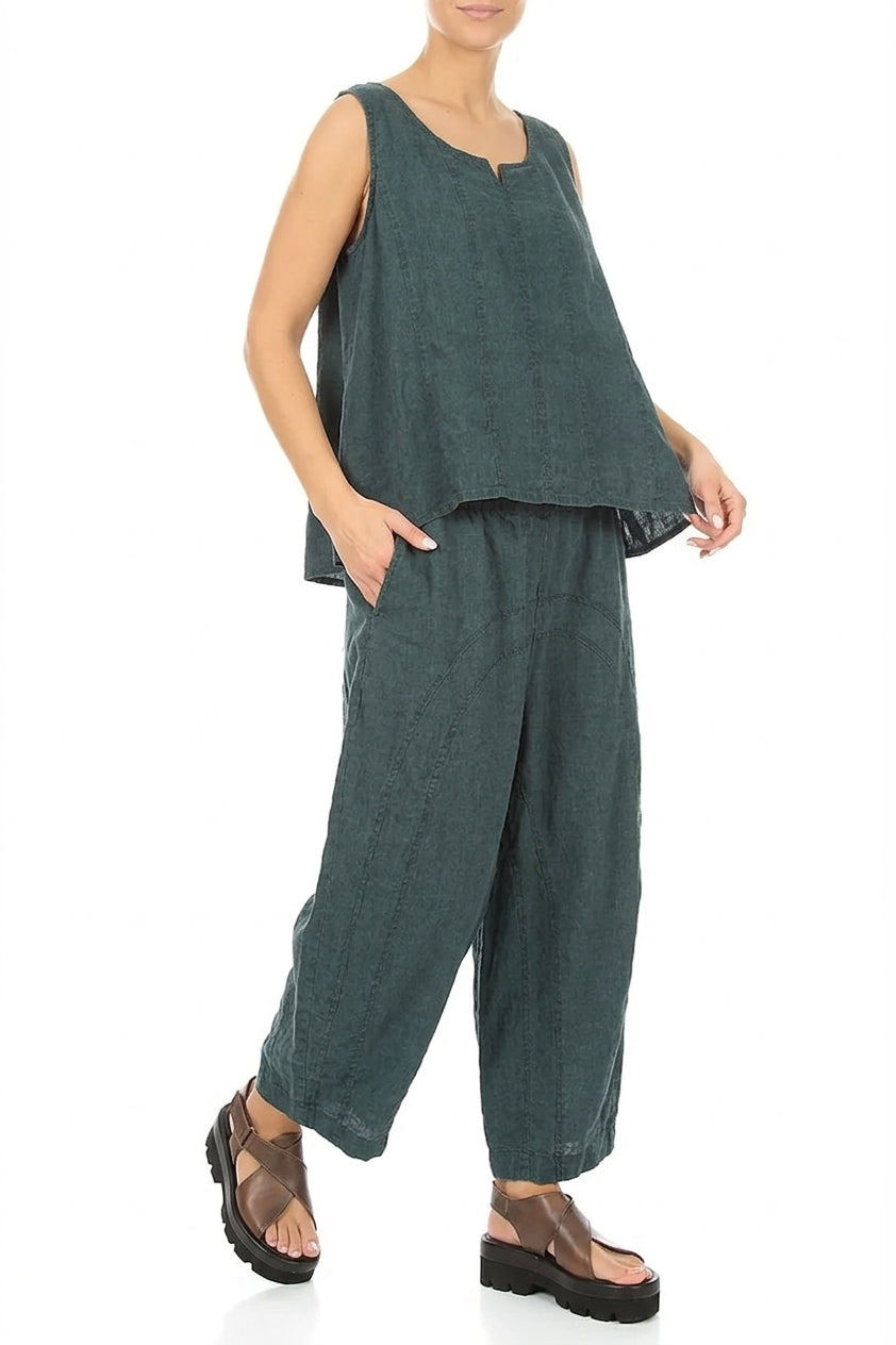 Sweetheart Neck Teal Linen Top