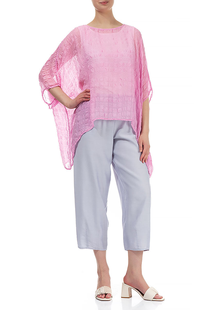 Taffy Pink Textured Kaftan Silk Blouse 4