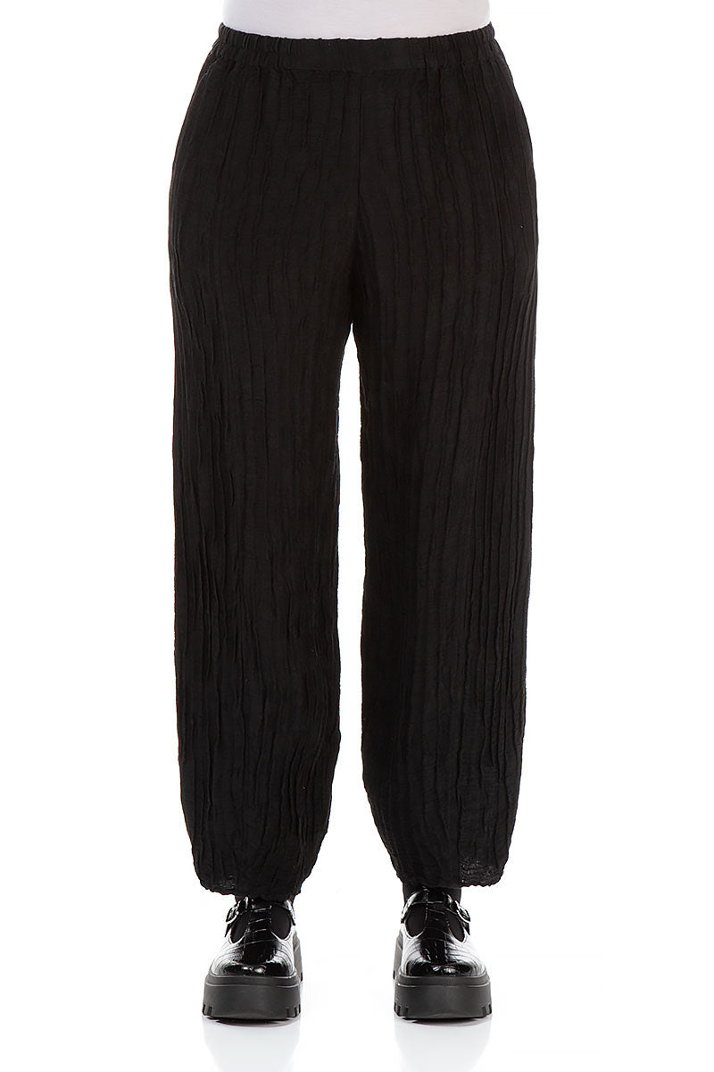 Taper Black Crinkled Trousers 1