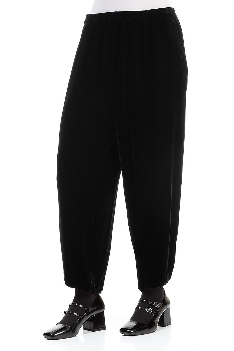 Taper Black Silk Velvet Trousers 3