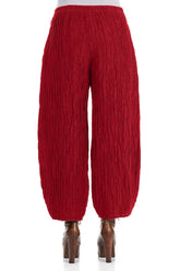 Taper Crinkled Cherry Red Silk Linen Trousers 2