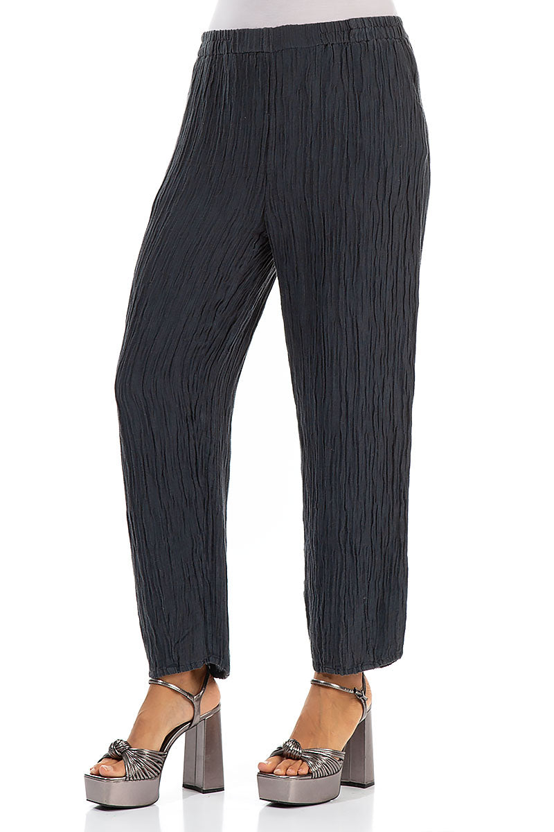 Taper Crinkled Graphite Silk Trousers 3