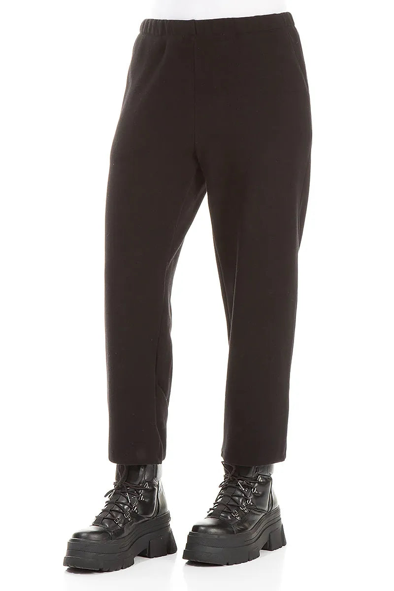 Taper Cropped Black Cotton Jersey Trousers 3