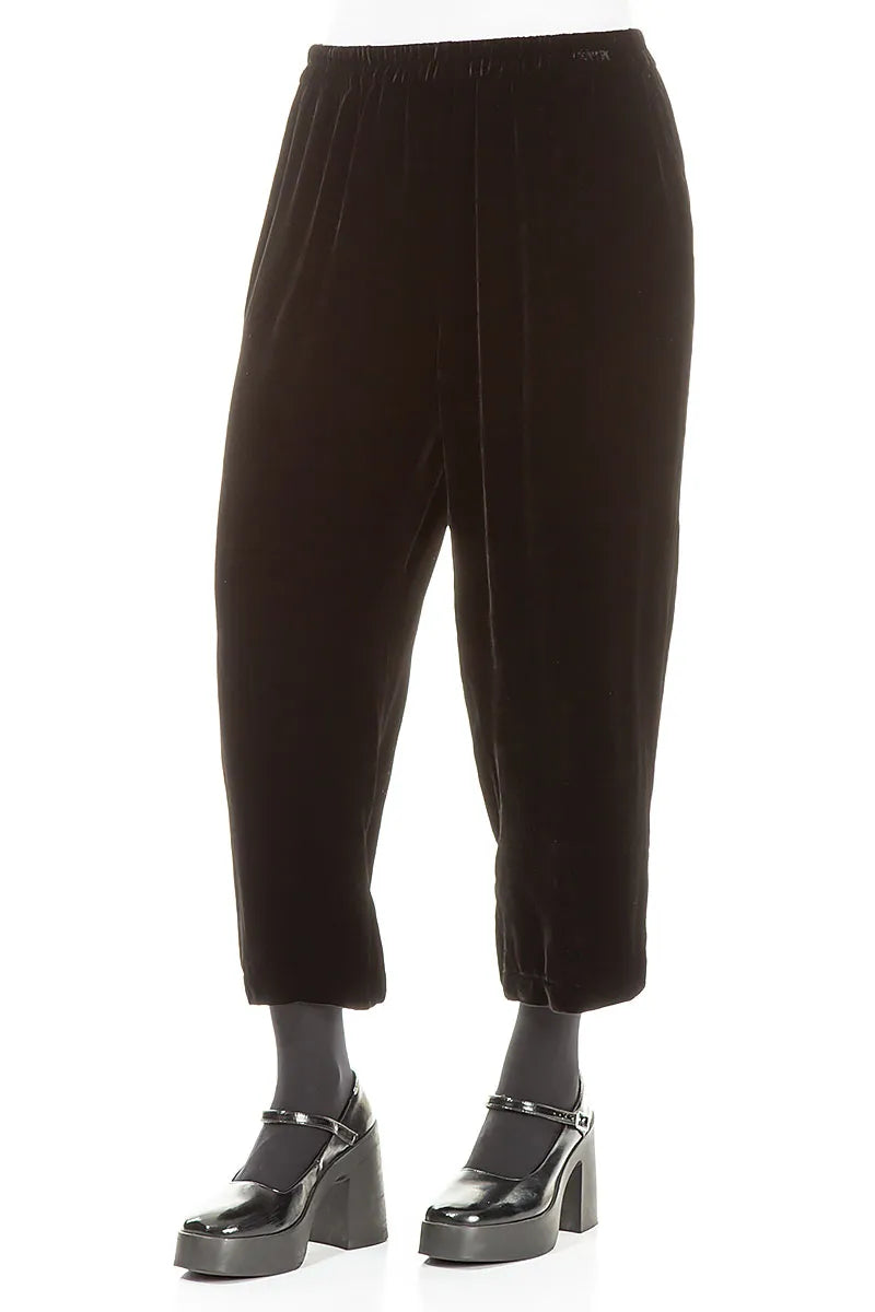 Taper Cropped Black Silk Velvet Trousers 3