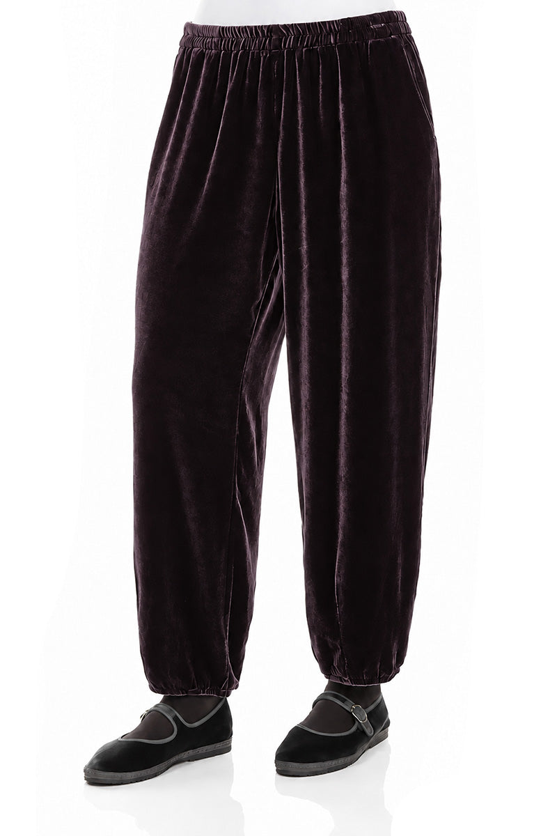 Taper Deep Plum Silk Velvet Trousers 3