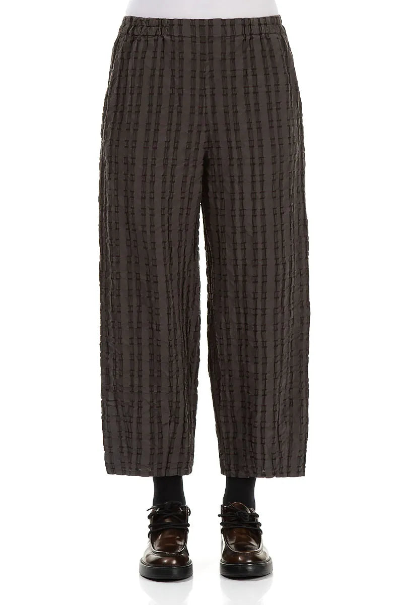 Pantalon en lin et coton à carreaux marron Taper Forest