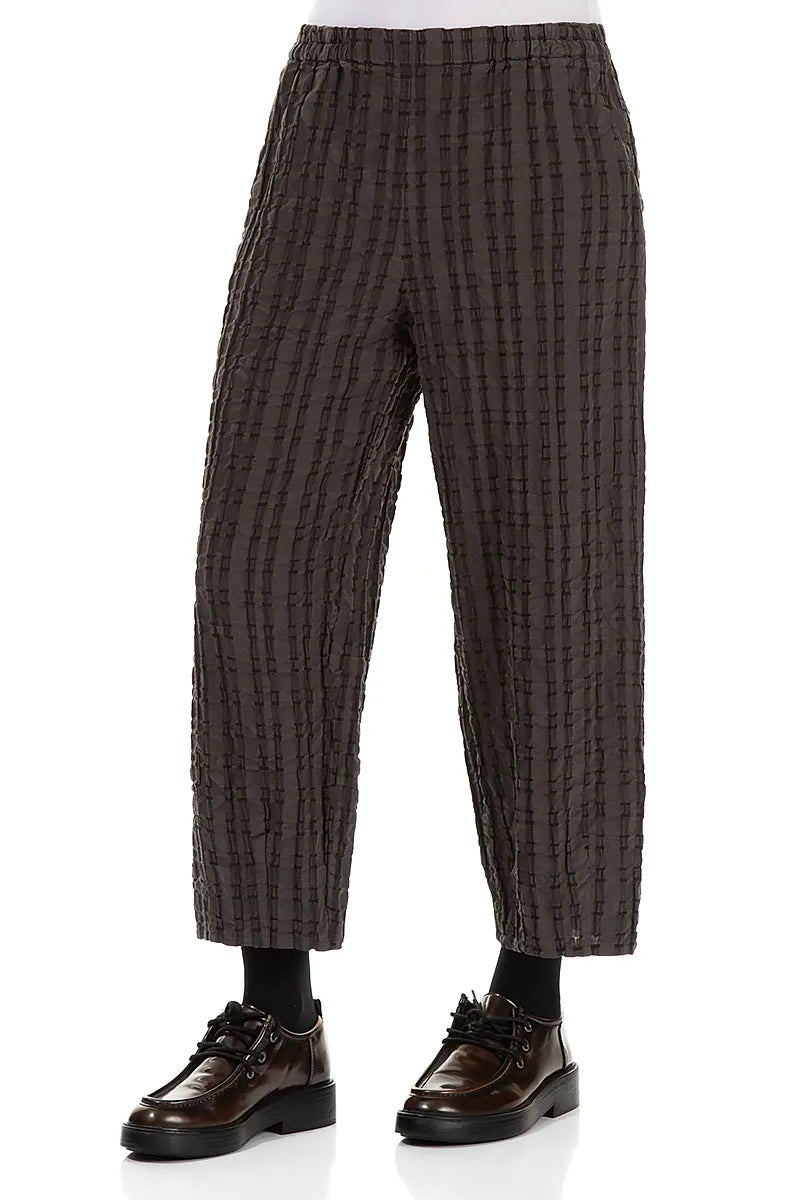 Pantalon en lin et coton à carreaux marron Taper Forest